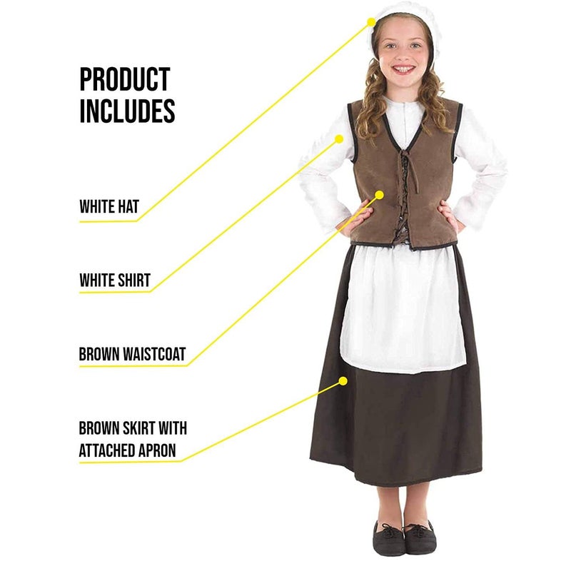 fun shack Kids Colonial Costume Girls, Tudor Kitchen Dress, Medieval Renaissance Outfit, Pilgrim Attire for Girls, Large - Image 3